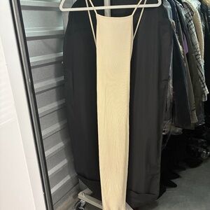 Super Slinky Soft Ribbed Bodycon Cotton Dress by Zara w Cross Back in Cream